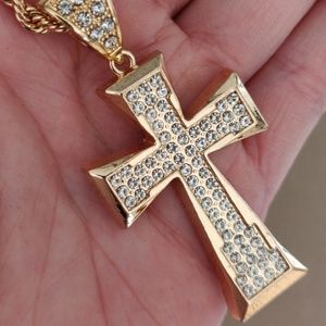 ✝️ 18K Gold Plated Cross Pendant & 30" Rope Chain Necklace 🙏-#5